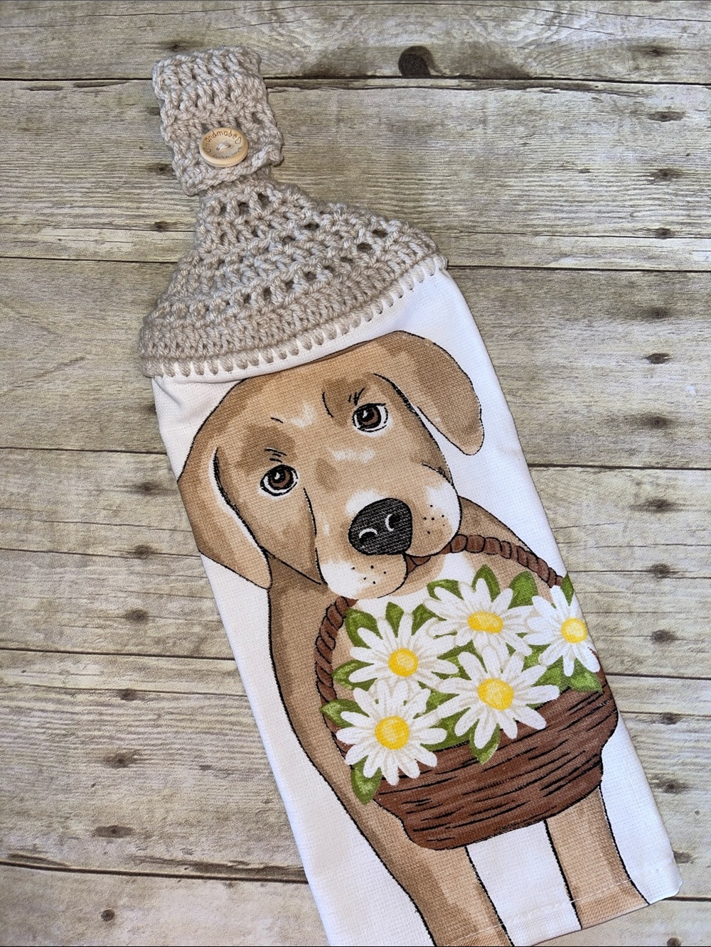 Crochet Top Doggie Hanging HandTowel Single Thickness Handmade W/Love